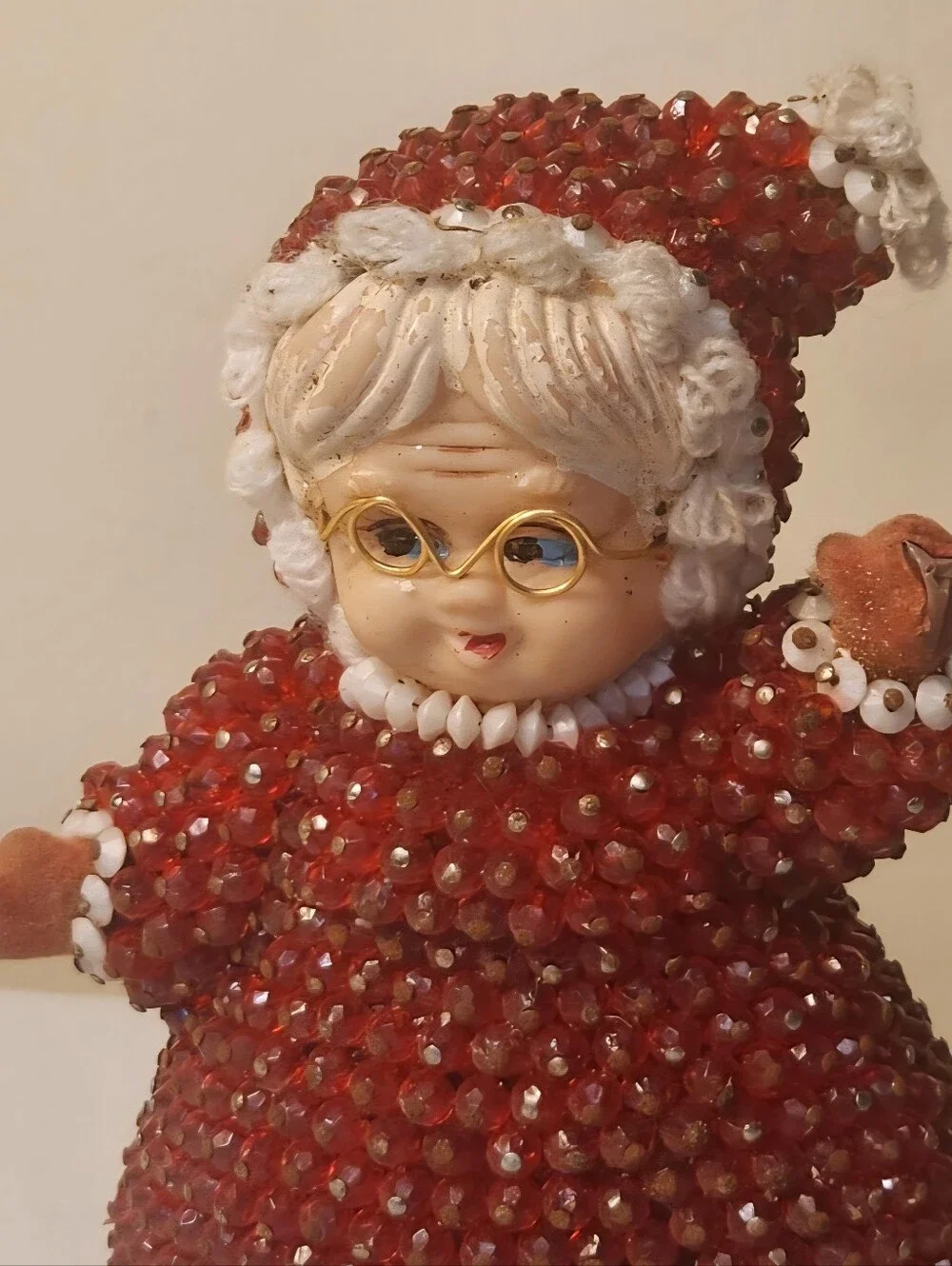 Vintage Flocked Push Pin Mrs Claus Christmas Decoration